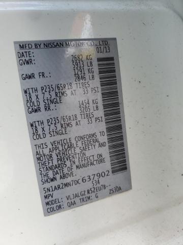 2013 Nissan Pathfinder VIN 5N1AR2MN7DC637902 Copart auction photo, side damage thumbnail 14