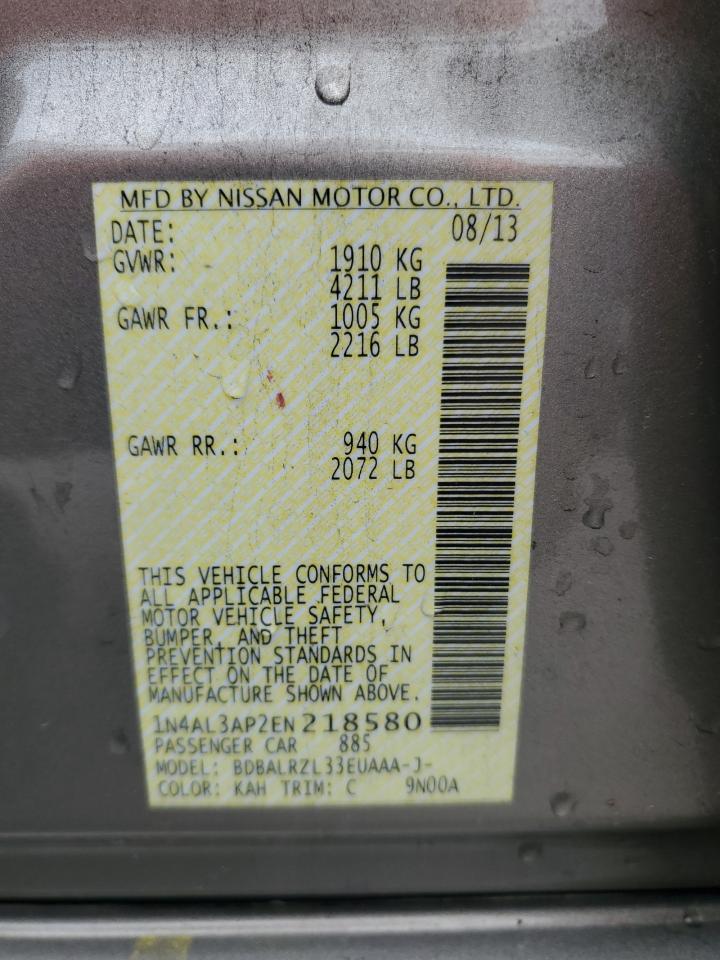 2014 Nissan Altima VIN 1N4AL3AP2EN218580 Copart auction photo, rear end / front end damage thumbnail 12