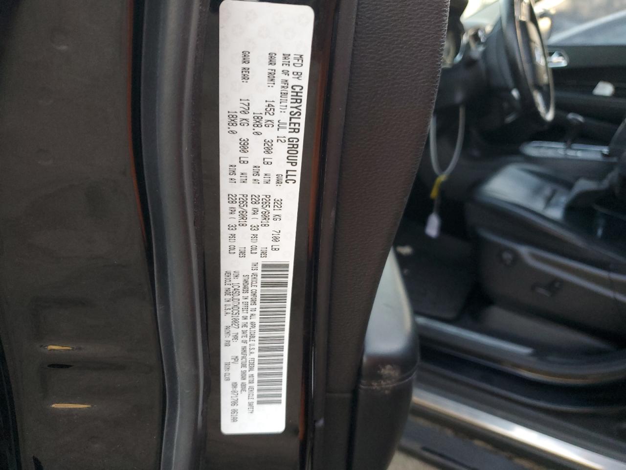 2013 Dodge Durango VIN 1C4SDJDTXDC510027 Copart auction photo, front end / undercarriage damage thumbnail 14