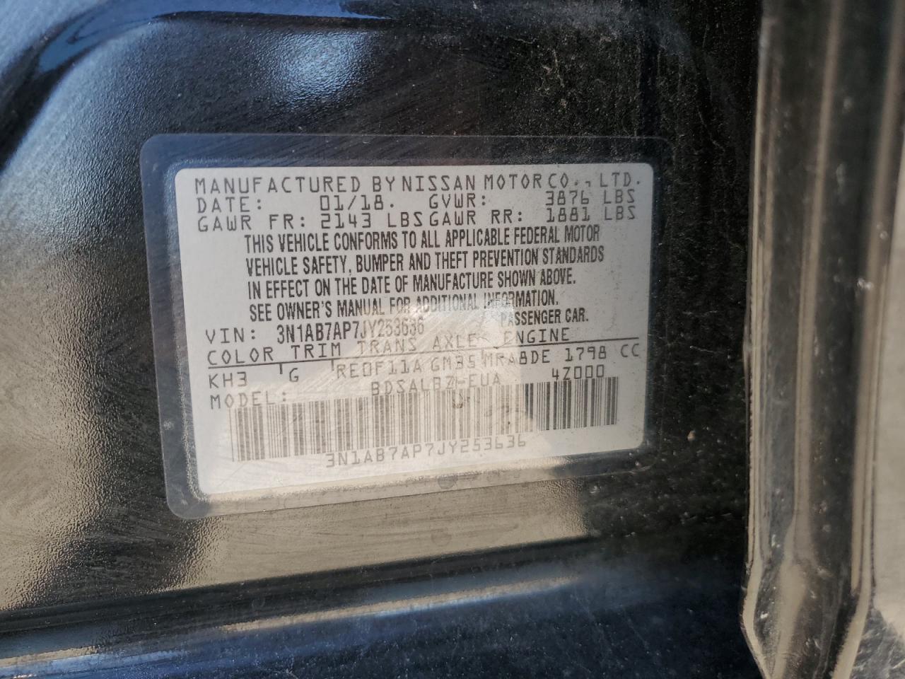 2018 Nissan Sentra VIN 3N1AB7AP7JY253636 Copart auction photo, front end / minor dent/scratches damage thumbnail 12