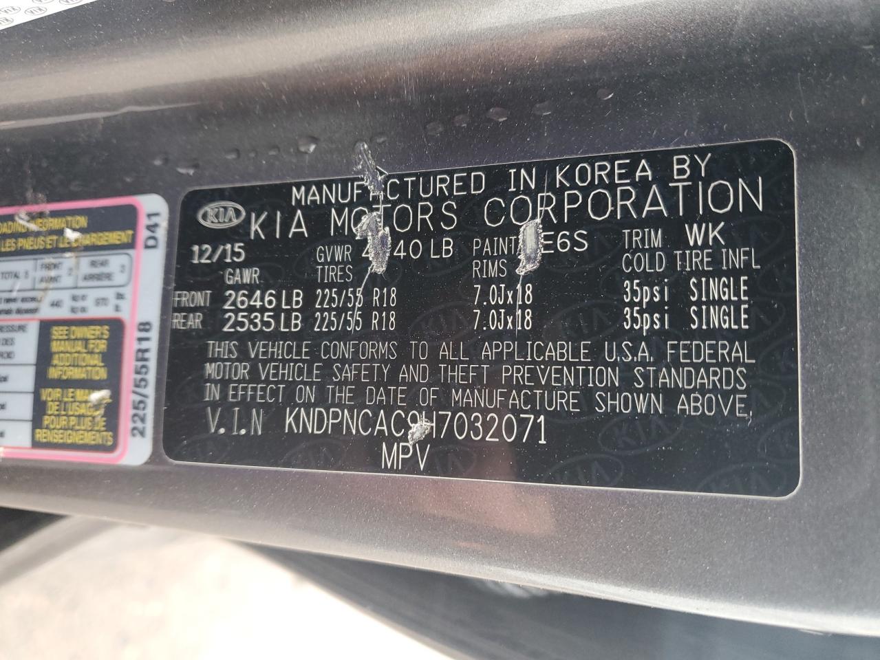 2017 KIA Sportage VIN KNDPNCAC9H7032071 Copart auction photo, side / rear end damage thumbnail 13