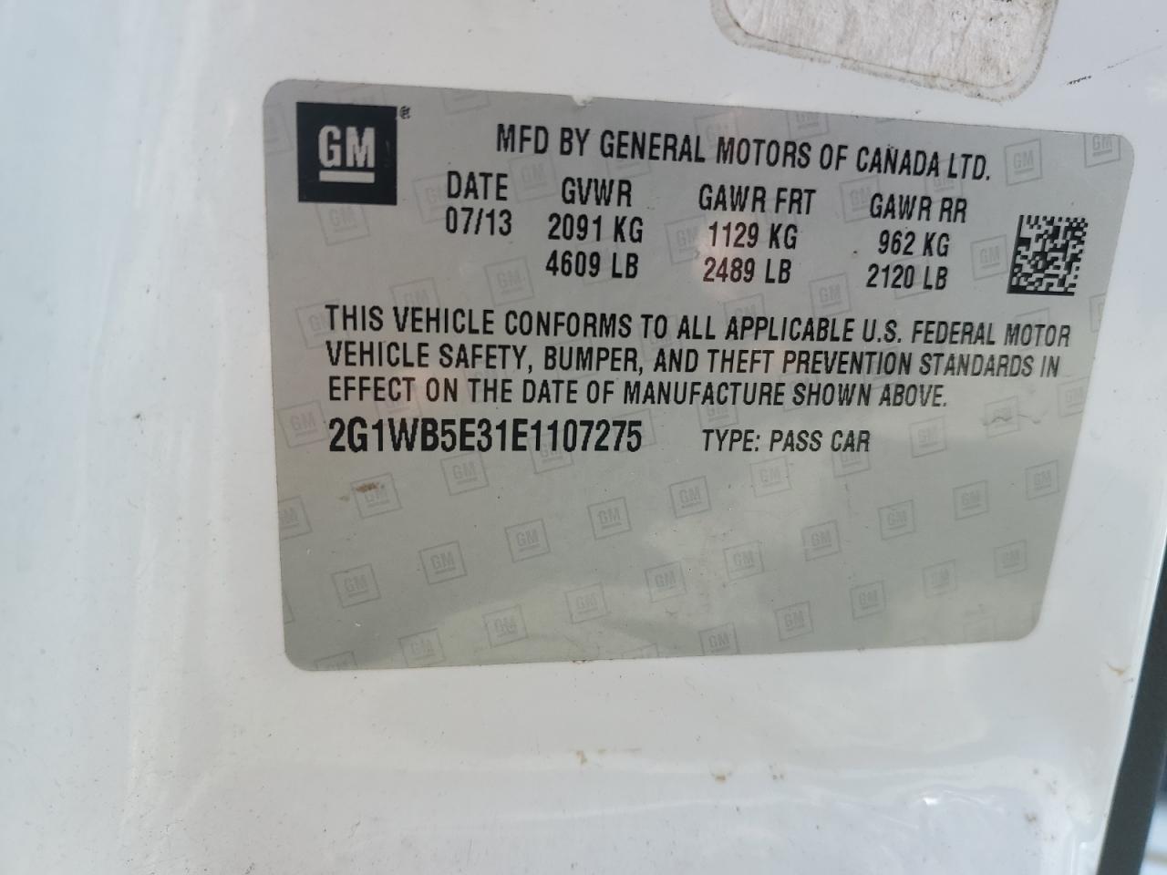 2014 Chevrolet Impala VIN 2G1WB5E31E1107275 Copart auction photo, rear end damage thumbnail 12