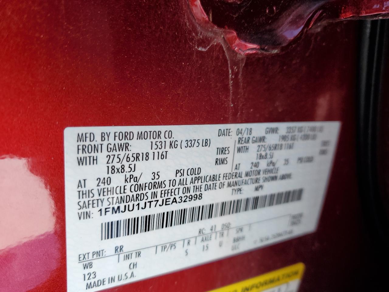 2018 Ford Expedition VIN 1FMJU1JT7JEA32998 Copart auction photo, rear end damage thumbnail 12