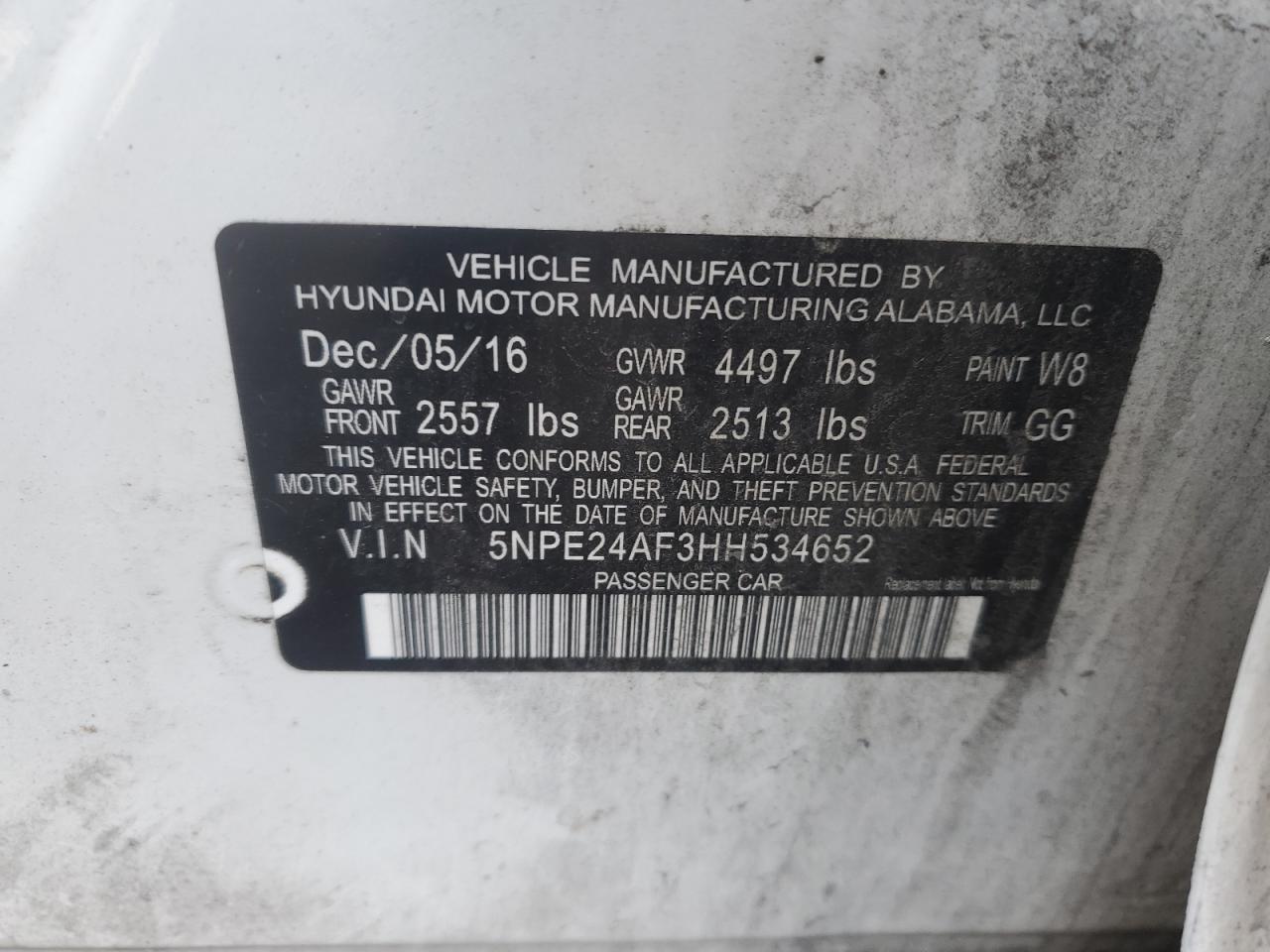 2017 Hyundai Sonata VIN 5NPE24AF3HH534652 Copart auction photo, vandalism / all over damage thumbnail 12