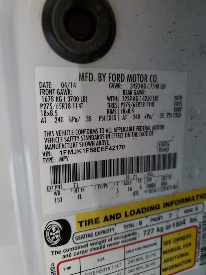2014 Ford Expedition VIN 1FMJK1F58EEF42170 Copart auction photo, front end / minor dent/scratches damage thumbnail 13