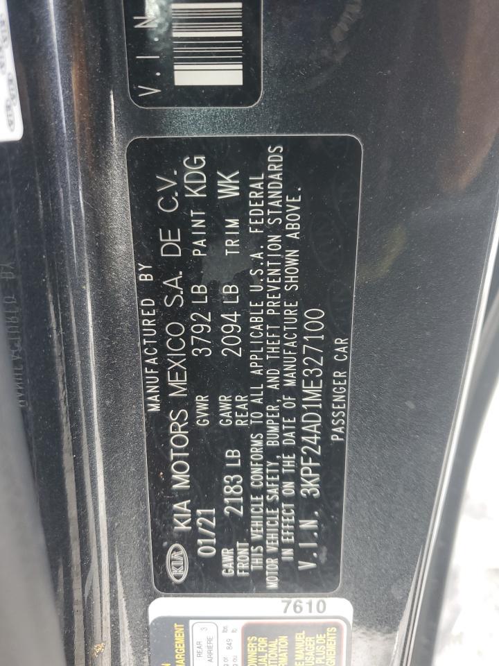 2021 KIA Forte VIN 3KPF24AD1ME327100 Copart auction photo, rear end / frame damage damage thumbnail 12