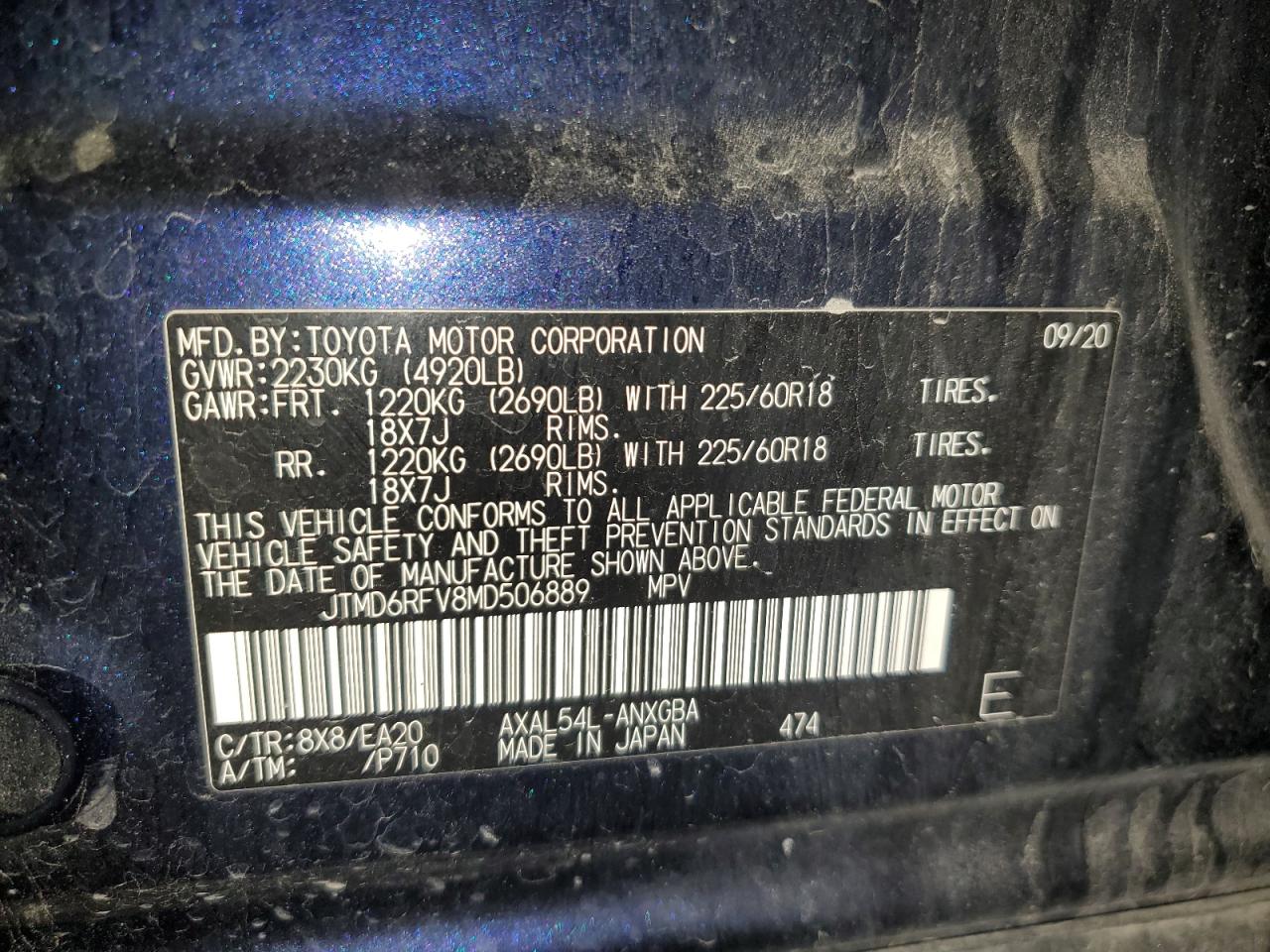 2021 Toyota RAV 4 VIN JTMD6RFV8MD506889 Copart auction photo, all over / minor dent/scratches damage thumbnail 13