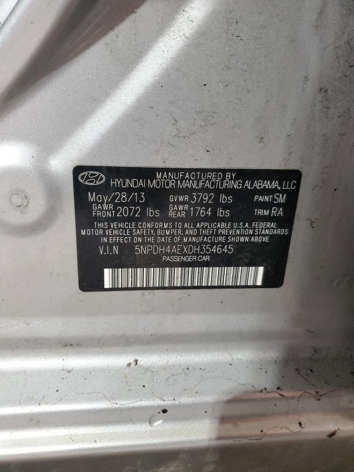 2013 Hyundai Elantra VIN 5NPDH4AEXDH354645 Copart auction photo, all over damage thumbnail 12