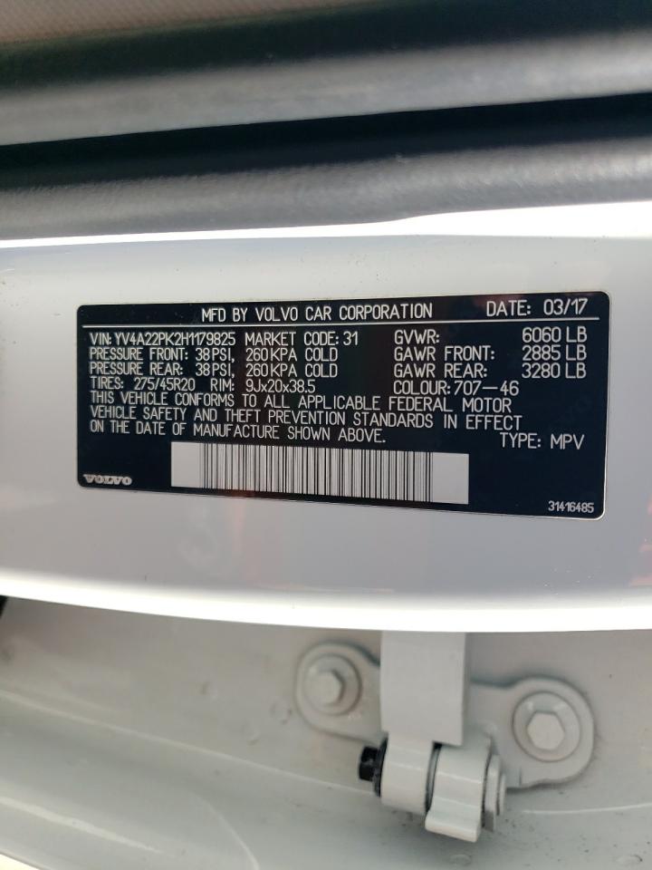 2017 Volvo XC90 VIN YV4A22PK2H1179825 Copart auction photo, normal wear damage thumbnail 14