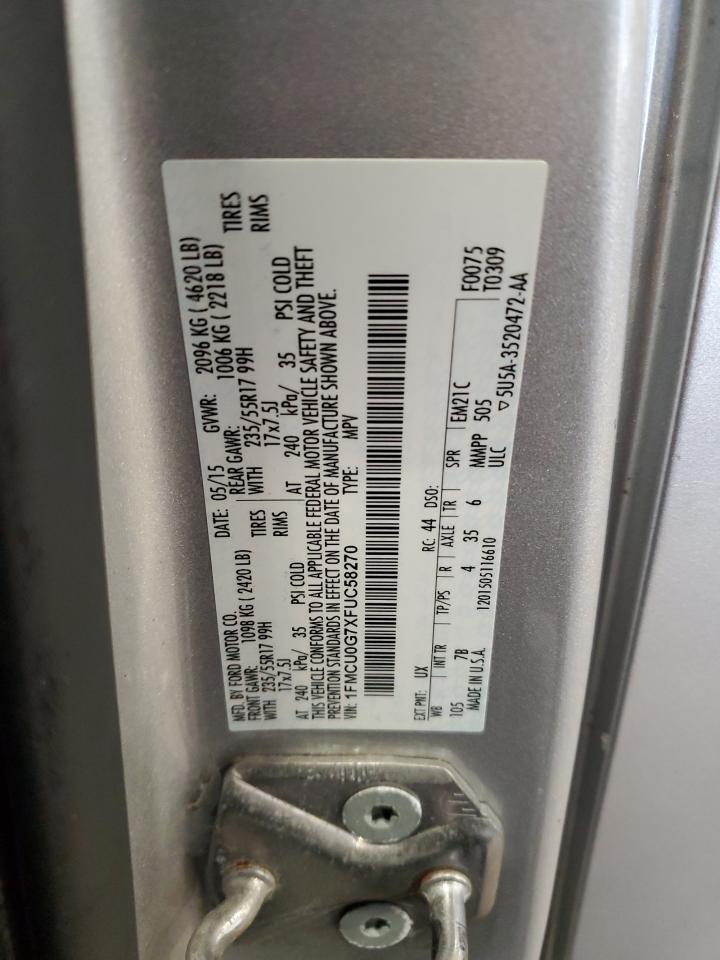 2015 Ford Escape VIN 1FMCU0G7XFUC58270 Copart auction photo, front end damage thumbnail 14