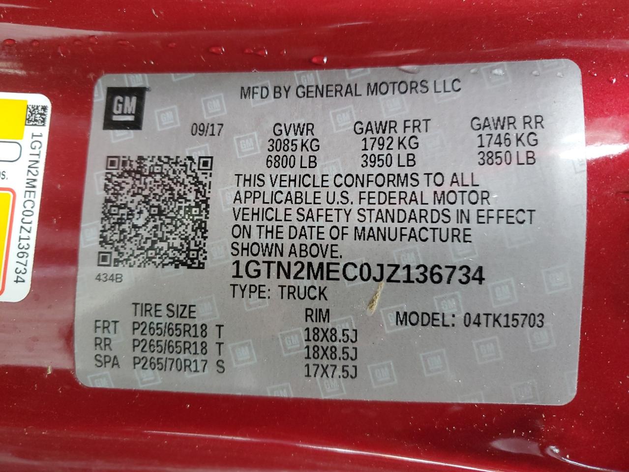 2018 GMC Sierra VIN 1GTN2MEC0JZ136734 Copart auction photo, all over damage thumbnail 14