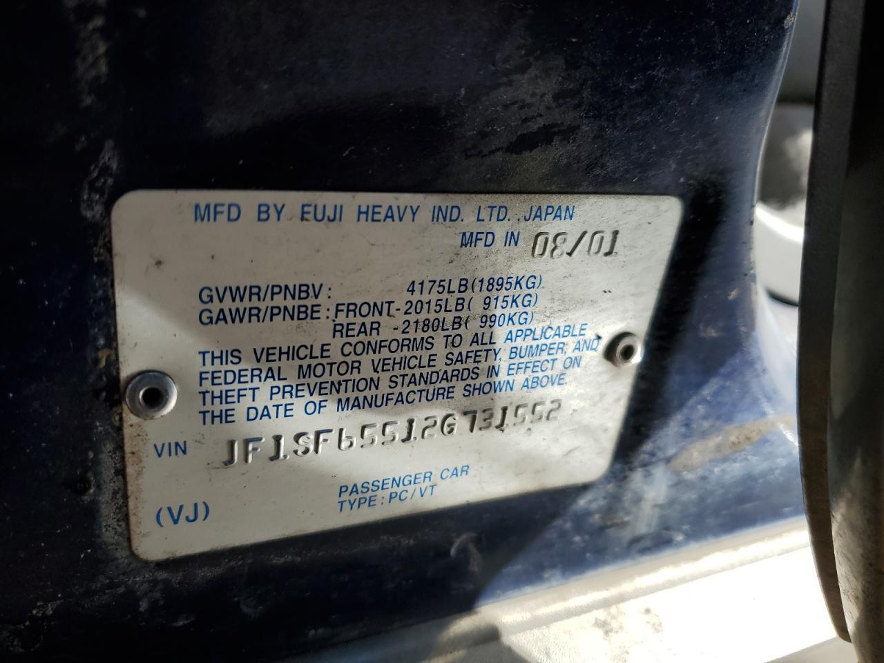 2002 Subaru Forester VIN JF1SF65512G731552 Copart auction photo, front end damage thumbnail 13