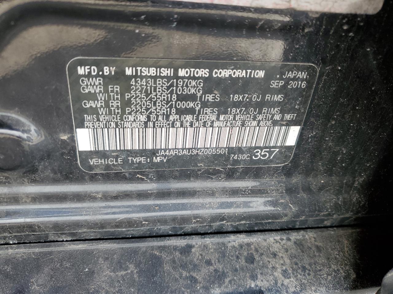 2017 Mitsubishi Outlander VIN JA4AR3AU3HZ005501 Copart auction photo, front end / undercarriage damage thumbnail 13