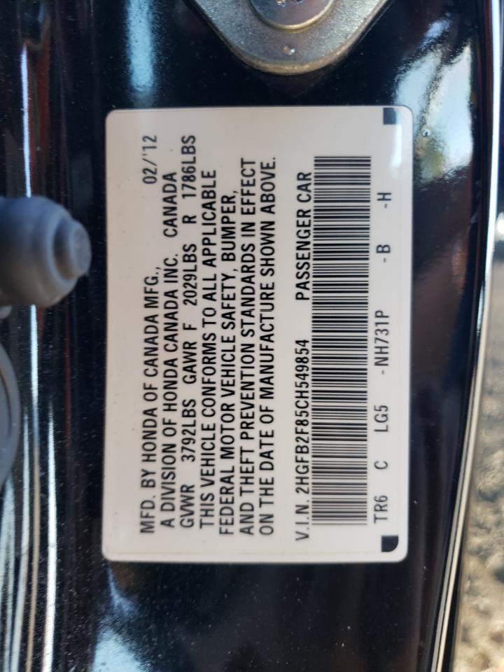 2012 Honda Civic VIN 2HGFB2F85CH549854 Copart auction photo, side damage thumbnail 12