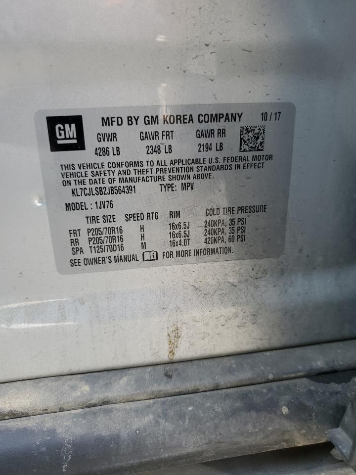 2018 Chevrolet Trax VIN KL7CJLSB2JB564391 Copart auction photo, undercarriage / rear end damage thumbnail 13