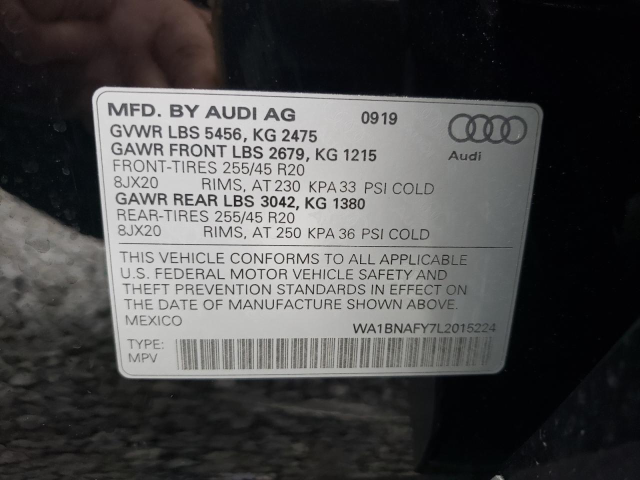 2020 Audi Q5 VIN WA1BNAFY7L2015224 Copart auction photo, front end / minor dent/scratches damage thumbnail 13