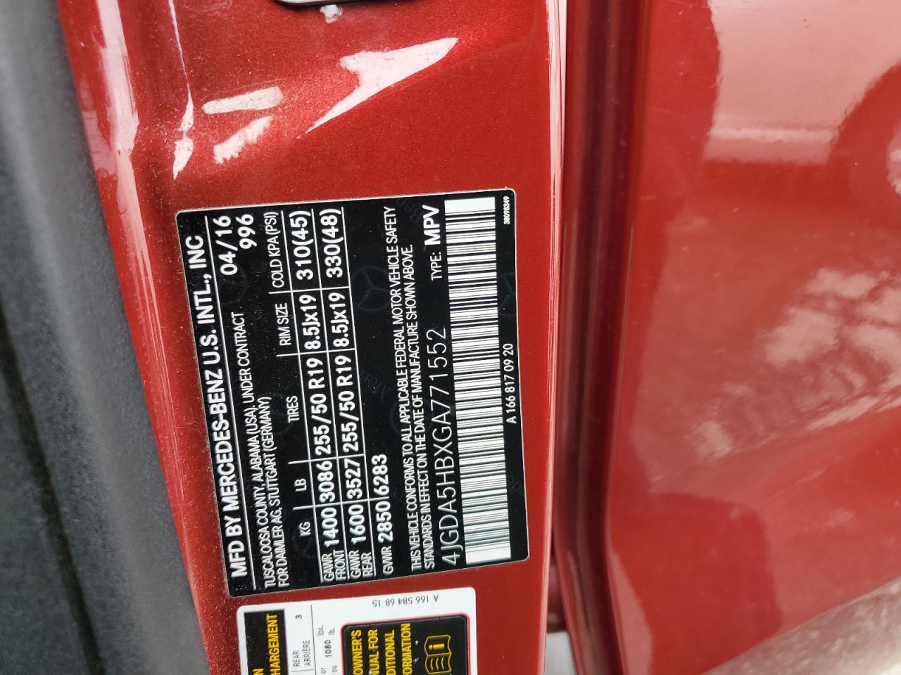 2016 Mercedes-Benz GLE VIN 4JGDA5HBXGA771552 Copart auction photo, front end damage thumbnail 13