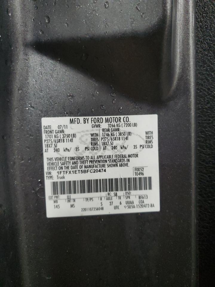 2011 Ford F-150 VIN 1FTFX1ET5BFC20474 Copart auction photo, front end damage thumbnail 12