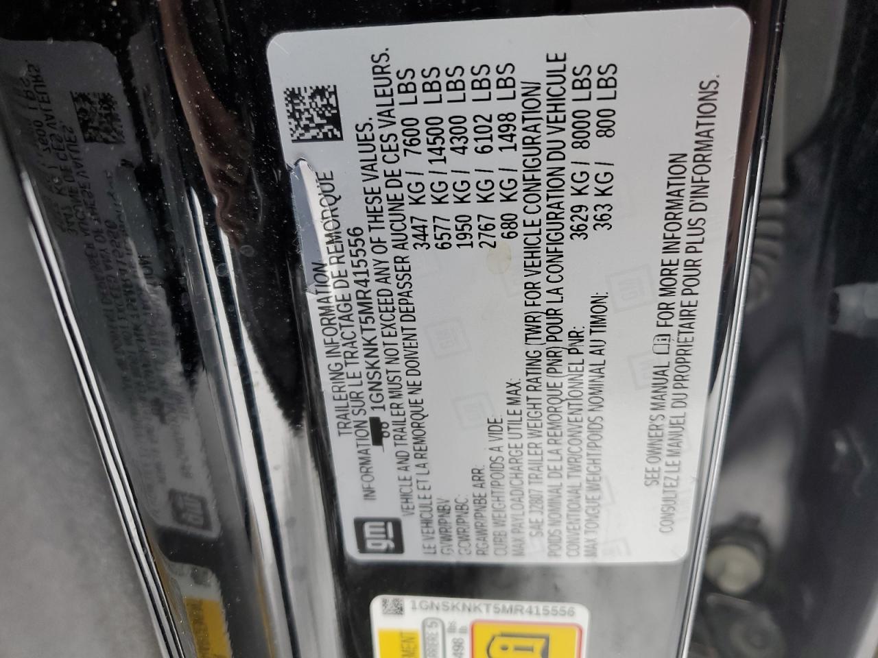 2021 Chevrolet Tahoe VIN 1GNSKNKT5MR415556 Copart auction photo, all over damage thumbnail 14