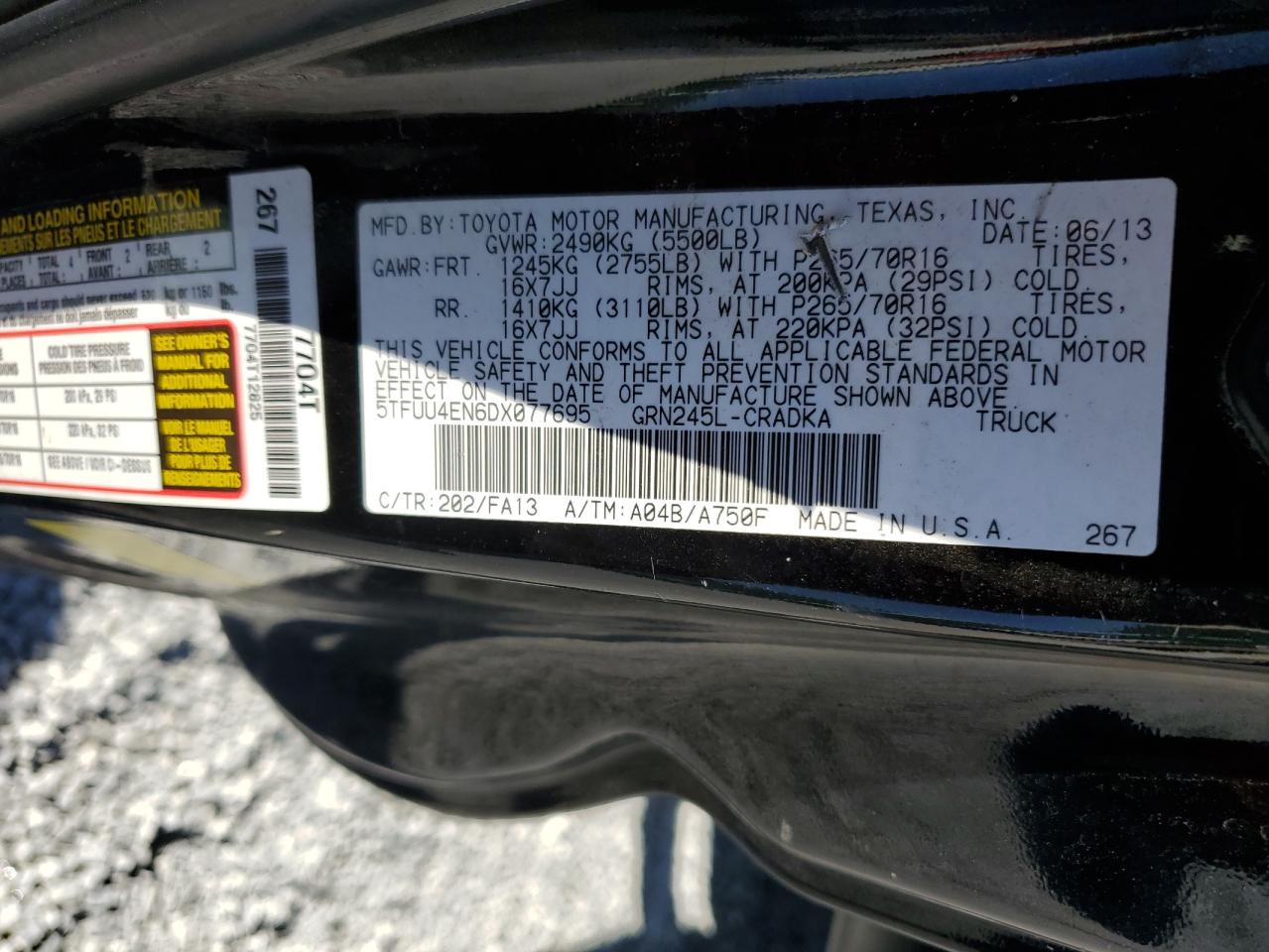 2013 Toyota Tacoma VIN 5TFUU4EN6DX077695 Copart auction photo, front end / undercarriage damage thumbnail 12