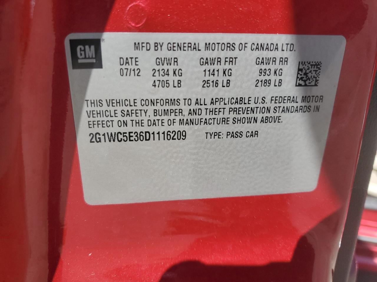 2013 Chevrolet Impala VIN 2G1WC5E36D1116209 Copart auction photo, rear end damage thumbnail 12