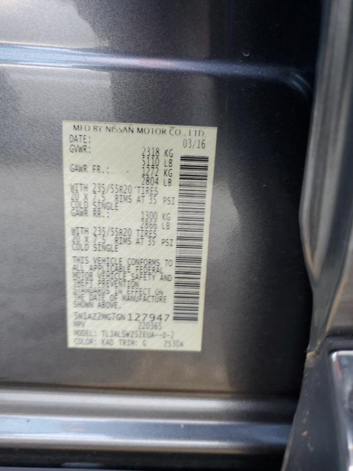 2016 Nissan Murano VIN 5N1AZ2MG7GN127947 Copart auction photo, minor dent/scratches damage thumbnail 12