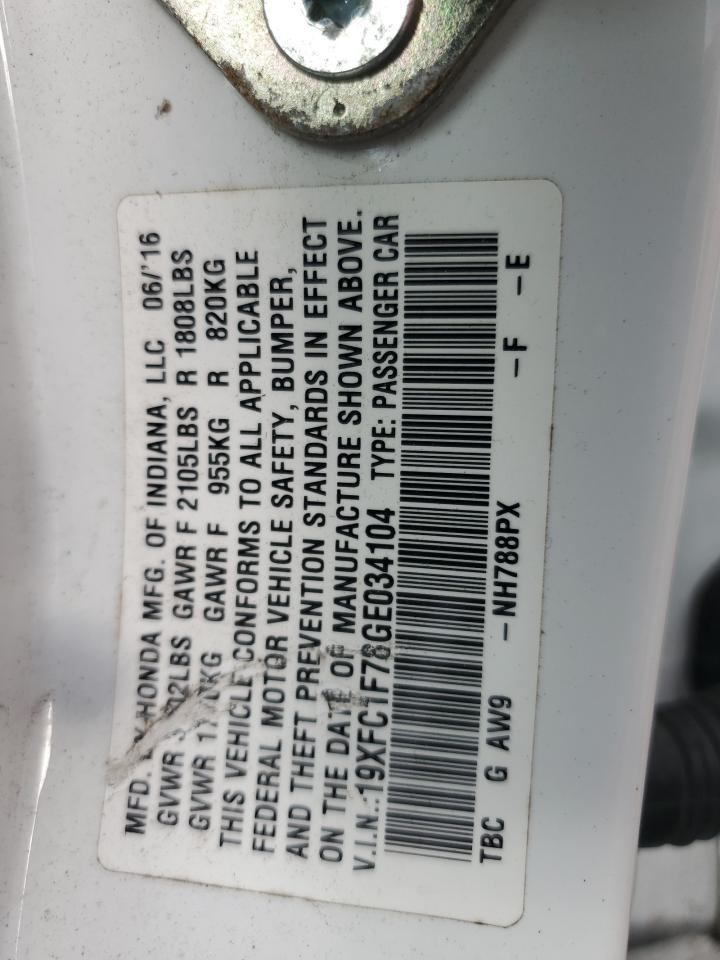 2016 Honda Civic VIN 19XFC1F78GE034104 Copart auction photo, all over damage thumbnail 12