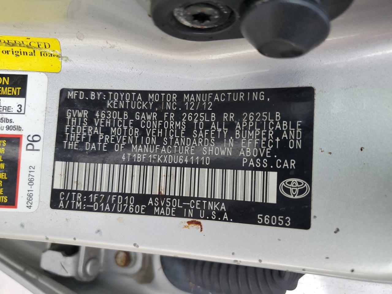 2013 Toyota Camry VIN 4T1BF1FKXDU641110 Copart auction photo, front end / minor dent/scratches damage thumbnail 12