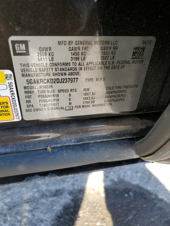 2013 Buick Enclave VIN 5GAKRCKD2DJ237977 Copart auction photo, front end damage thumbnail 13
