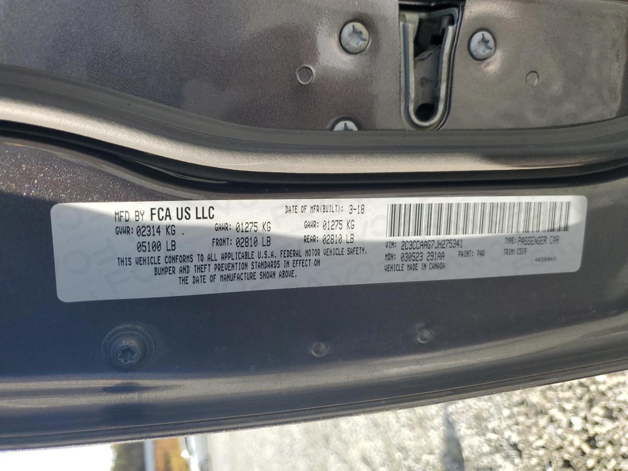 2018 Chrysler 300 VIN 2C3CCAAG7JH275341 Copart auction photo, front end damage thumbnail 12
