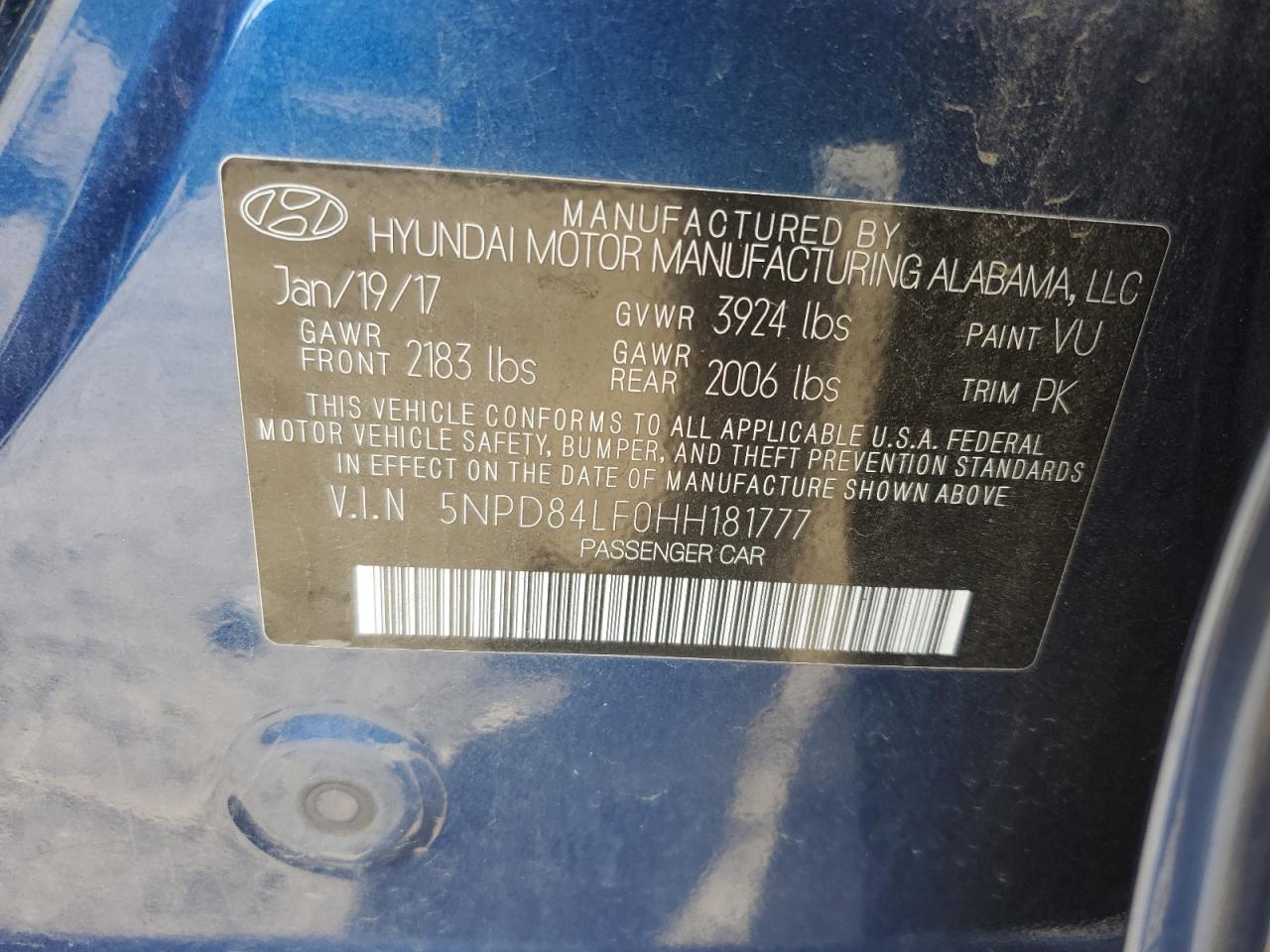 2017 Hyundai Elantra VIN 5NPD84LF0HH181777 Copart auction photo, front end damage thumbnail 12