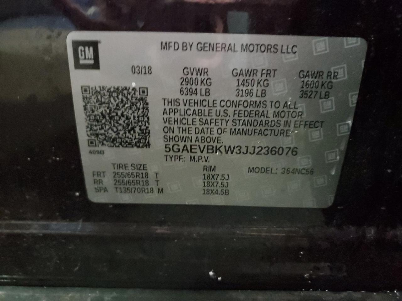 2018 Buick Enclave VIN 5GAEVBKW3JJ236076 Copart auction photo, front end / side damage thumbnail 14