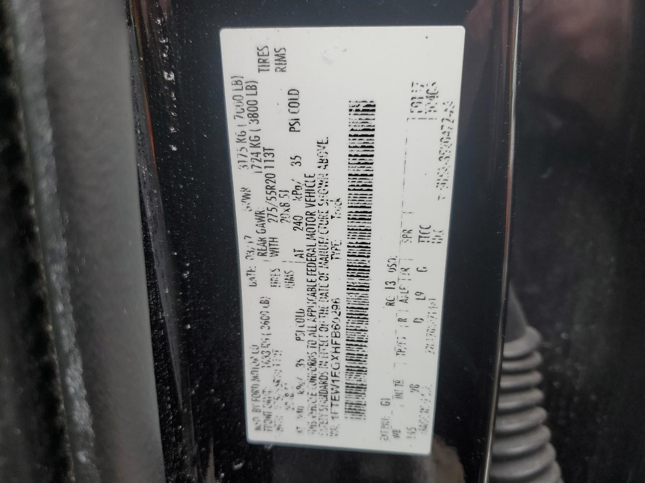 2017 Ford F-150 VIN 1FTEW1EGXHFB60296 Copart auction photo, frame damage / side damage thumbnail 12