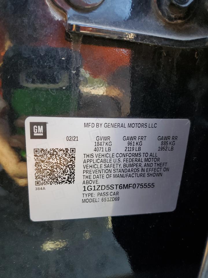 2021 Chevrolet Malibu VIN 1G1ZD5ST6MF075555 Copart auction photo, front end damage thumbnail 13