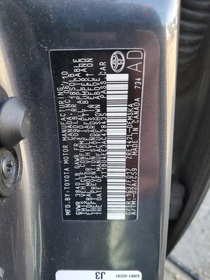 2010 Toyota Corolla VIN 2T1BU4EE3AC428435 Copart auction photo, side damage thumbnail 12