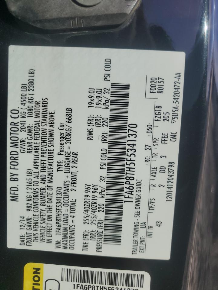 2015 Ford Mustang VIN 1FA6P8TH5F5341370 Copart auction photo, front end damage thumbnail 12