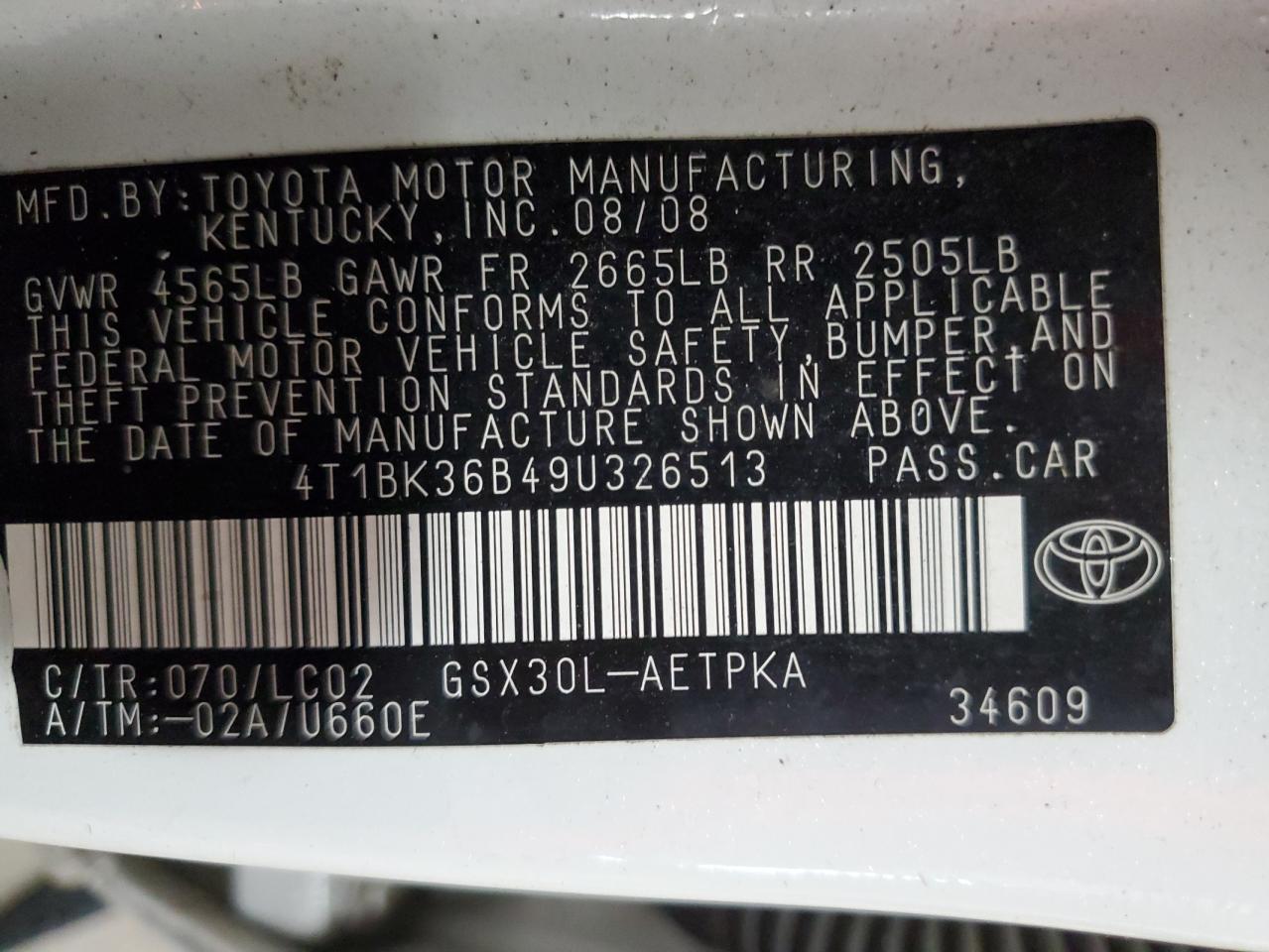 2009 Toyota Avalon VIN 4T1BK36B49U326513 Copart auction photo, front end / rear end damage thumbnail 14