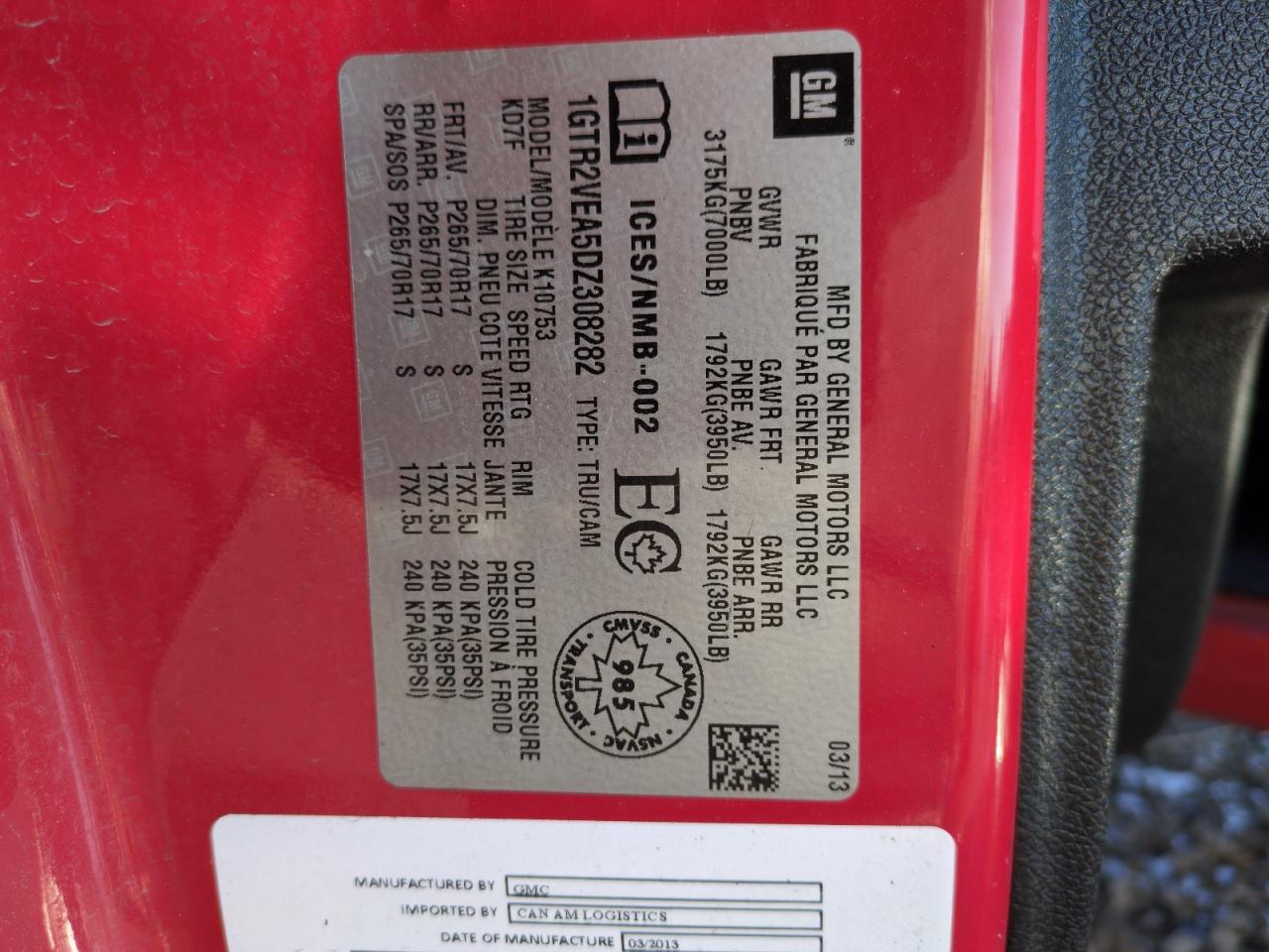 2013 GMC Sierra VIN 1GTR2VEA5DZ308282 Copart auction photo, front end damage thumbnail 12