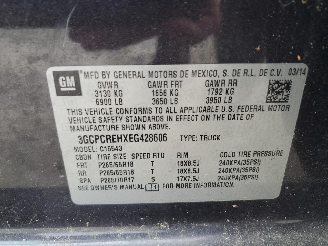2014 Chevrolet Silverado VIN 3GCPCREHXEG428606 Copart auction photo, side damage thumbnail 12