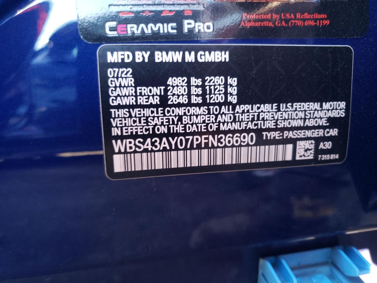 2023 BMW M3 VIN WBS43AY07PFN36690 Copart auction photo, front end / minor dent/scratches damage thumbnail 13