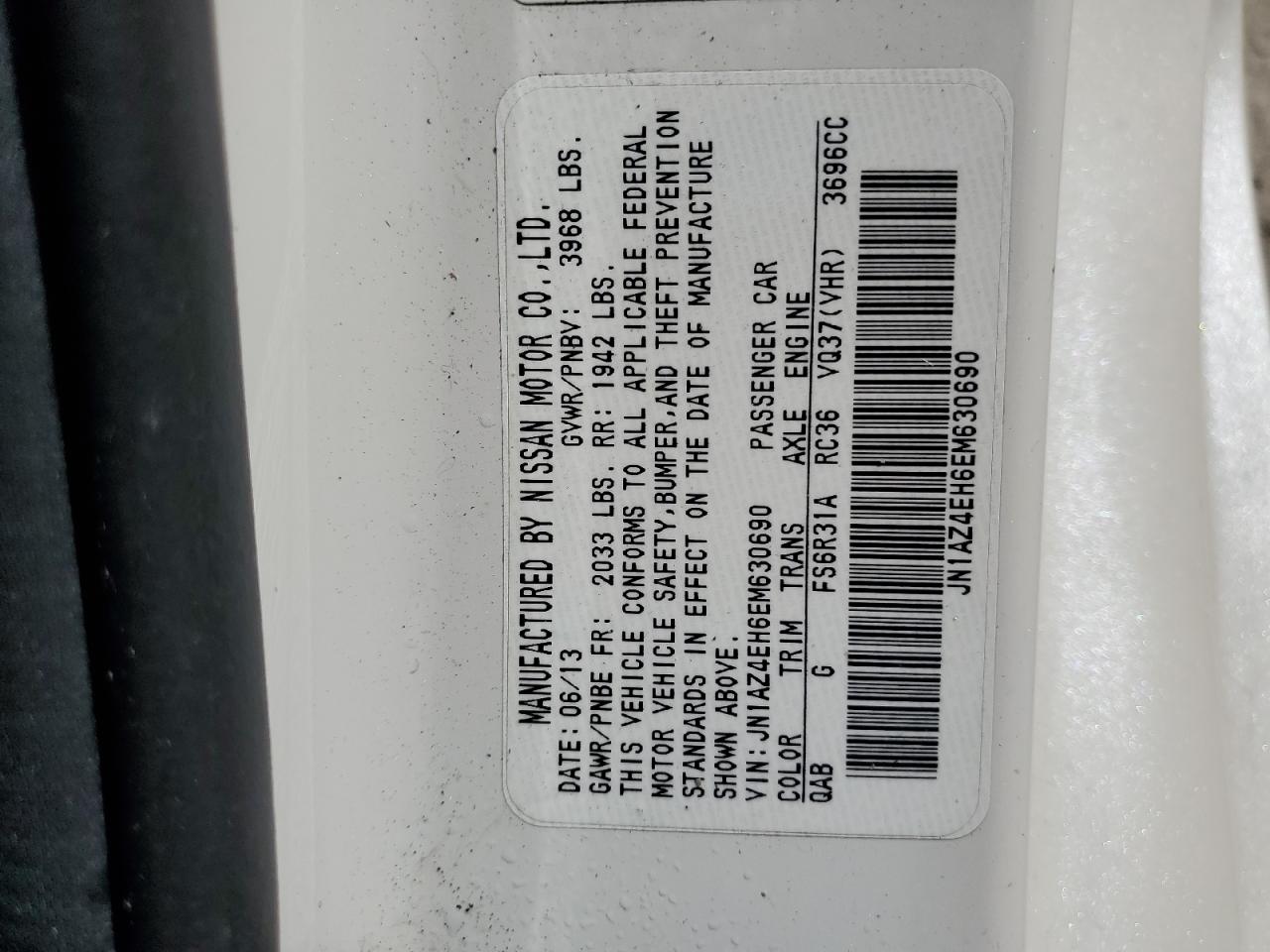 2014 Nissan 370Z VIN JN1AZ4EH6EM630690 Copart auction photo, rear end damage thumbnail 15