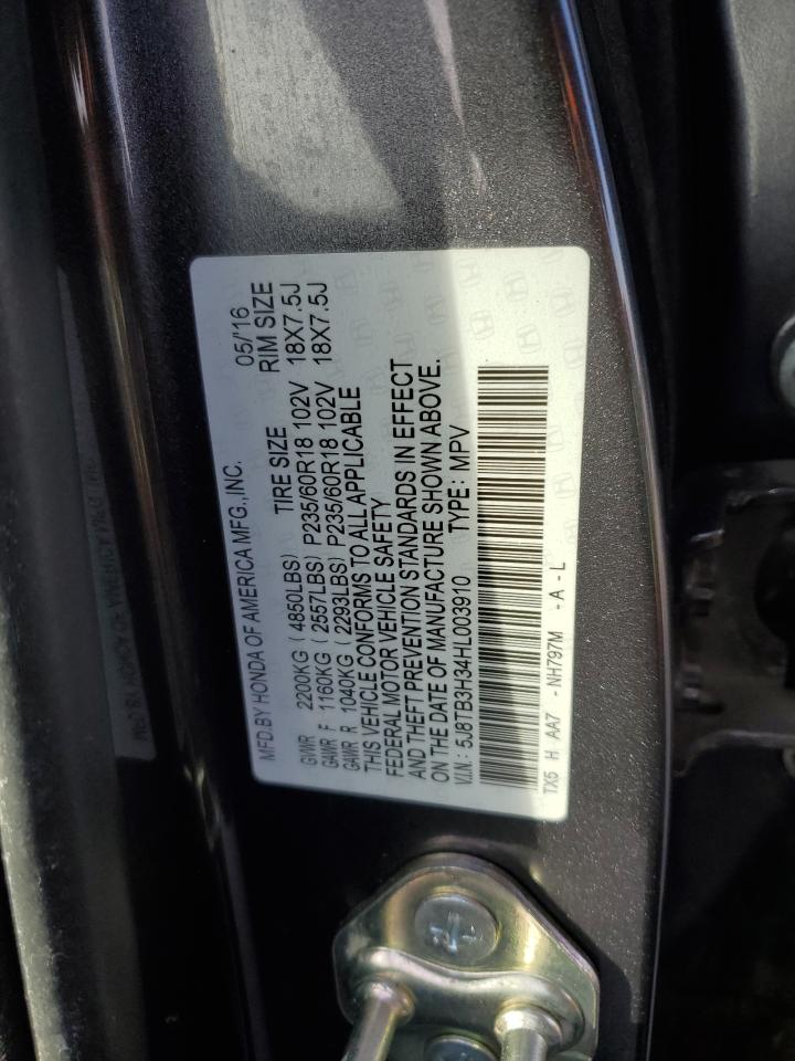 2017 Acura RDX VIN 5J8TB3H34HL003910 Copart auction photo, side damage thumbnail 12