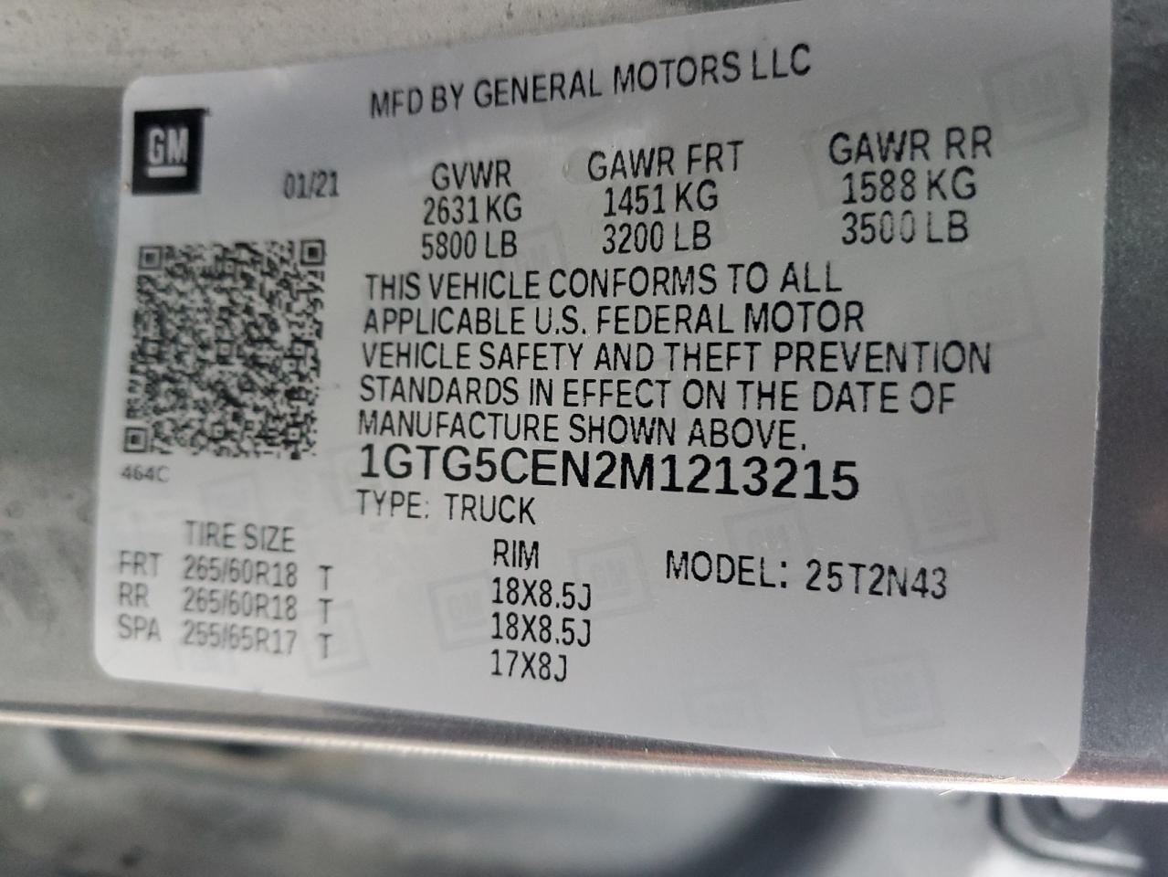 2021 GMC Canyon VIN 1GTG5CEN2M1213215 Copart auction photo, all over damage thumbnail 12