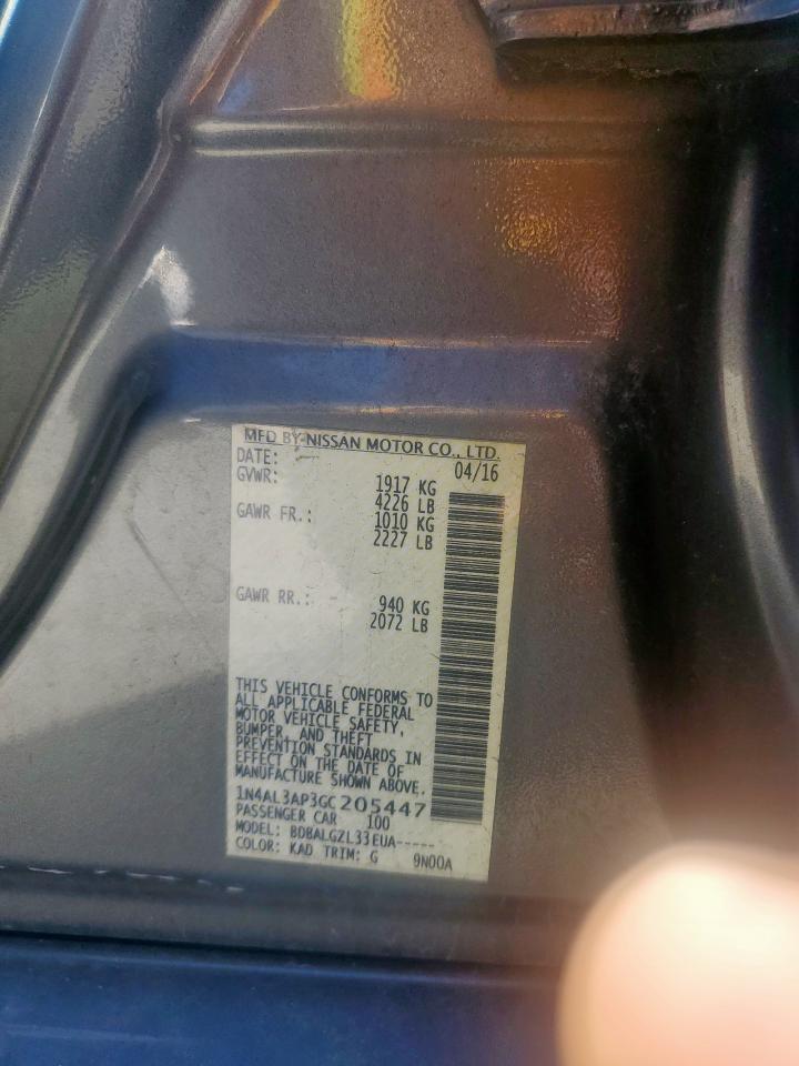 2016 Nissan Altima VIN 1N4AL3AP3GC205447 Copart auction photo, rear end / front end damage thumbnail 12