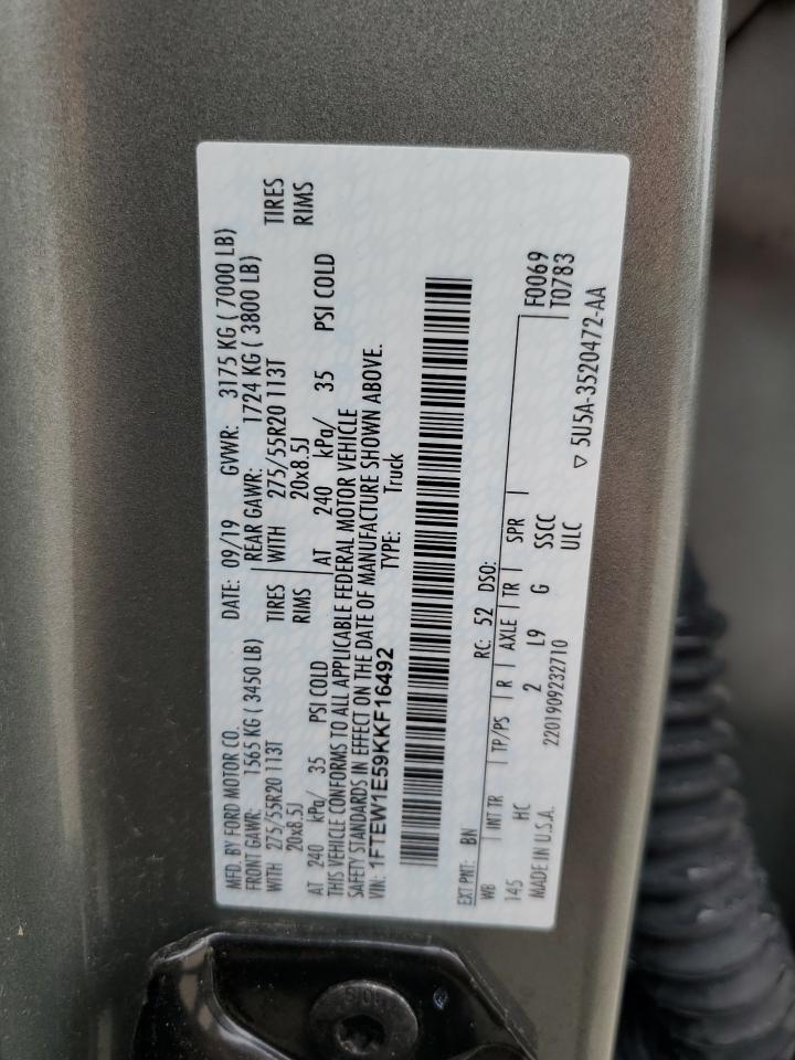 2019 Ford F-150 VIN 1FTEW1E59KKF16492 Copart auction photo, front end / minor dent/scratches damage thumbnail 13