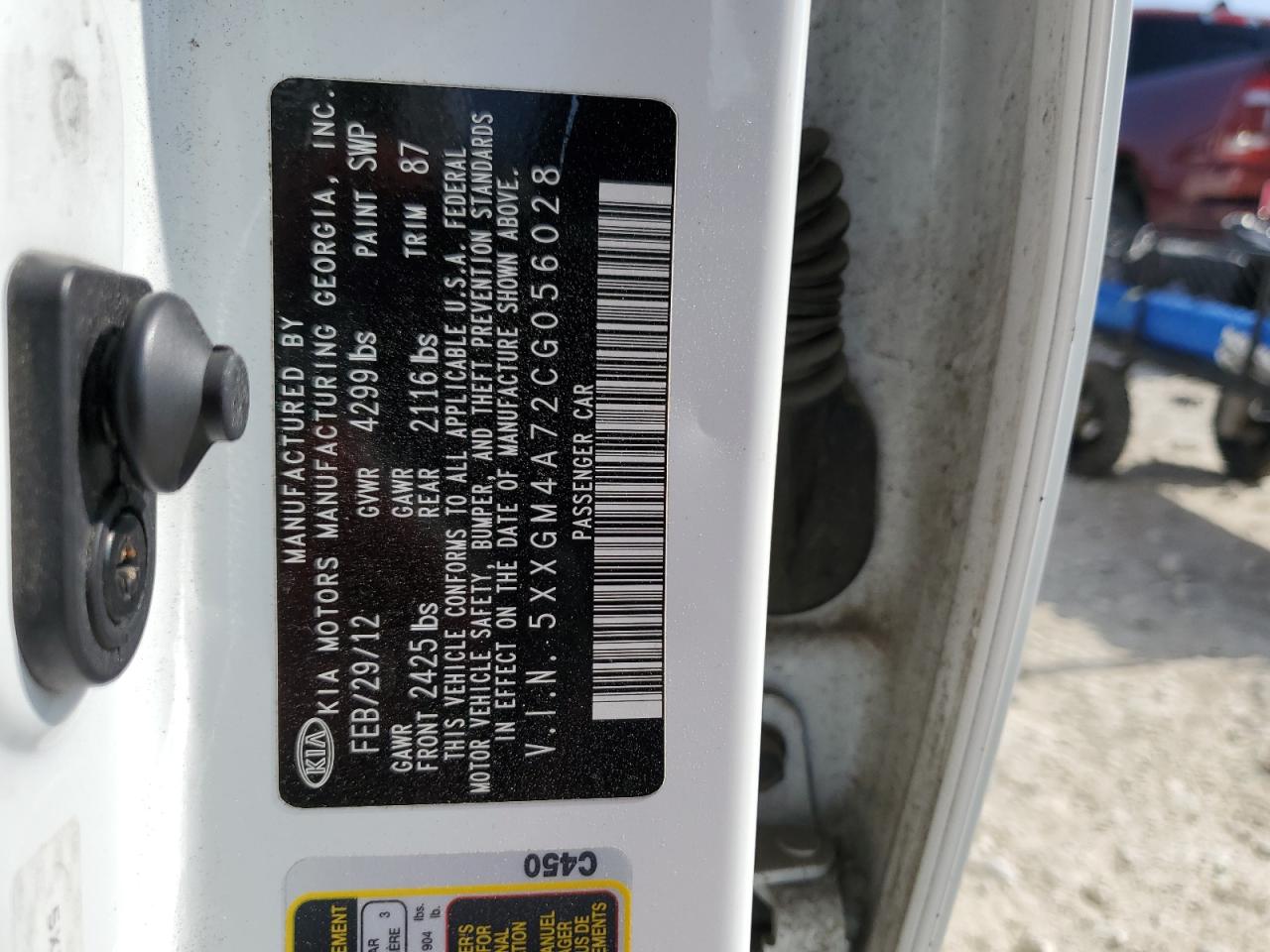 2012 KIA Optima VIN 5XXGM4A72CG056028 Copart auction photo, vandalism / mechanical damage thumbnail 12