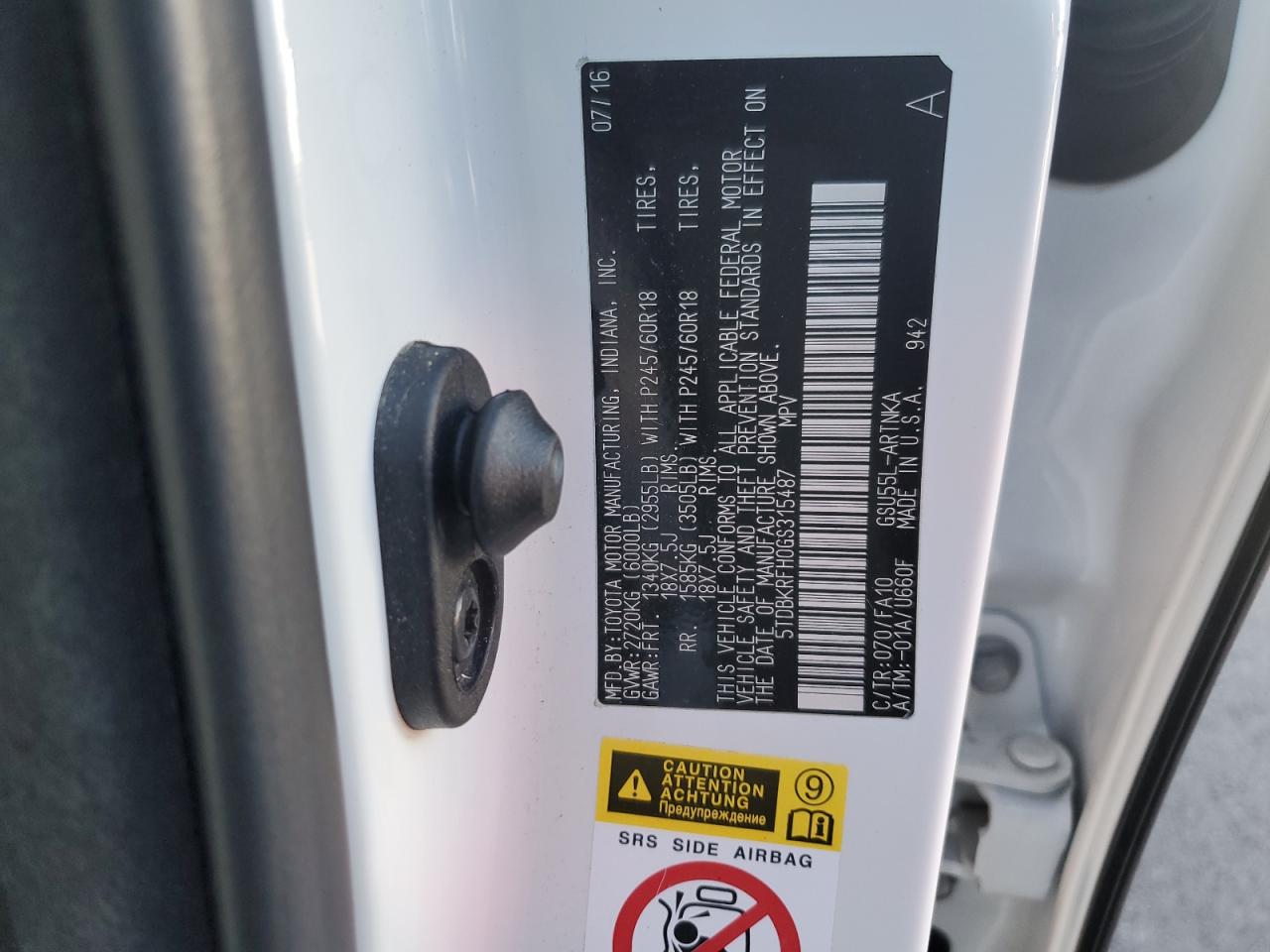 2016 Toyota Highlander VIN 5TDBKRFH0GS315487 Copart auction photo, front end damage thumbnail 14