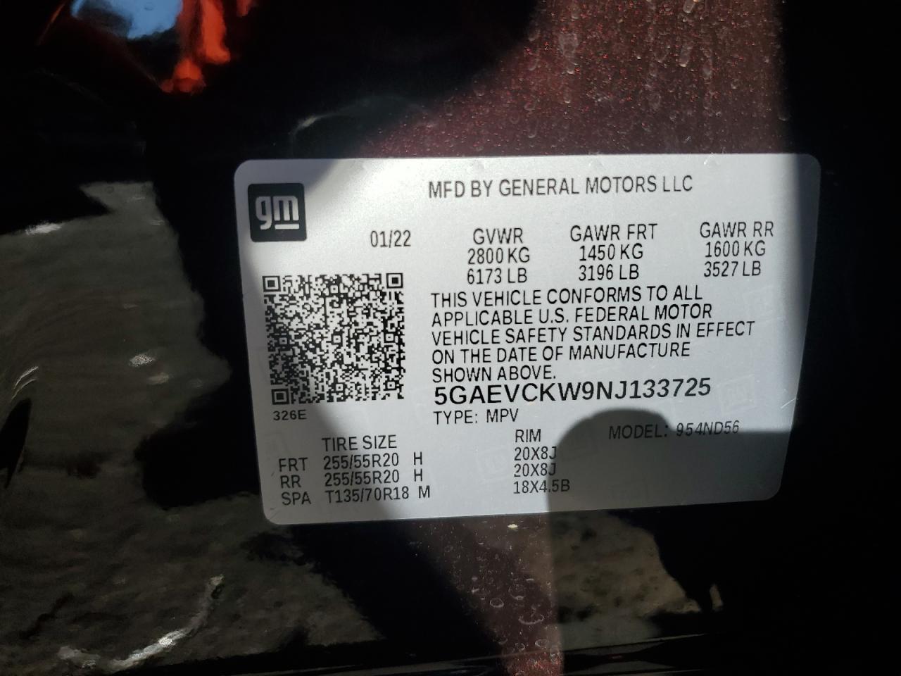 2022 Buick Enclave VIN 5GAEVCKW9NJ133725 Copart auction photo, front end damage thumbnail 16