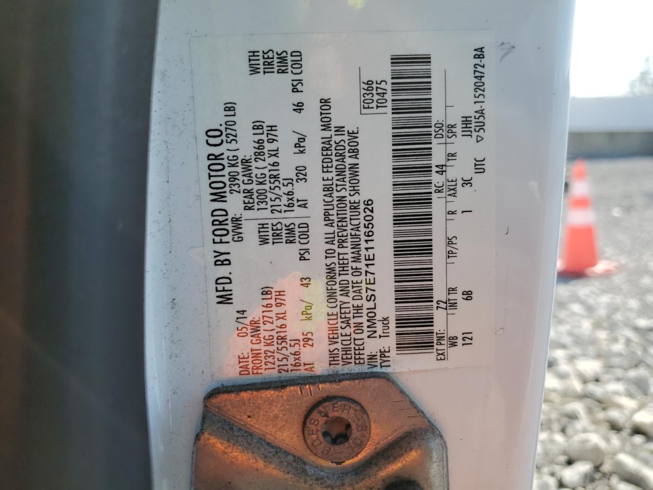 2014 Ford Transit VIN NM0LS7E71E1165026 Copart auction photo, rear end damage thumbnail 12