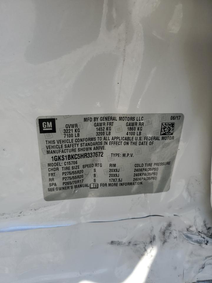 2017 GMC Yukon VIN 1GKS1BKC5HR337672 Copart auction photo, side damage thumbnail 15